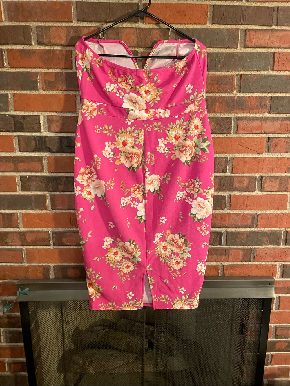 Strapless Pink Floral Sheath Dress